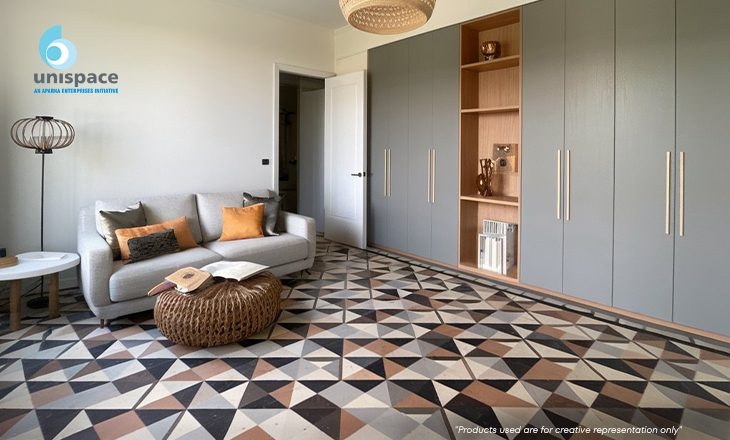 What are the popular colors and patterns for modern geometric tiles?
